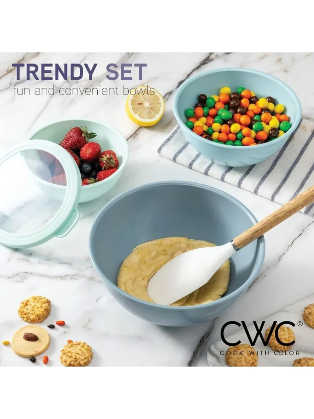 Colorful 12-Piece Nesting Mixing Bowls Set with Lids - Microwave Safe Prep Bowls
